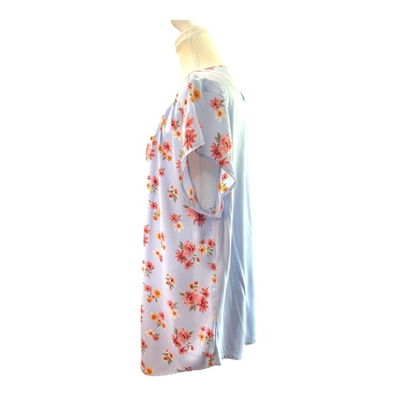 Papermoon Vivier Short Sleeve Blouse 2X Light Blue Floral Stitch Fix NWT - Picture 2 of 8